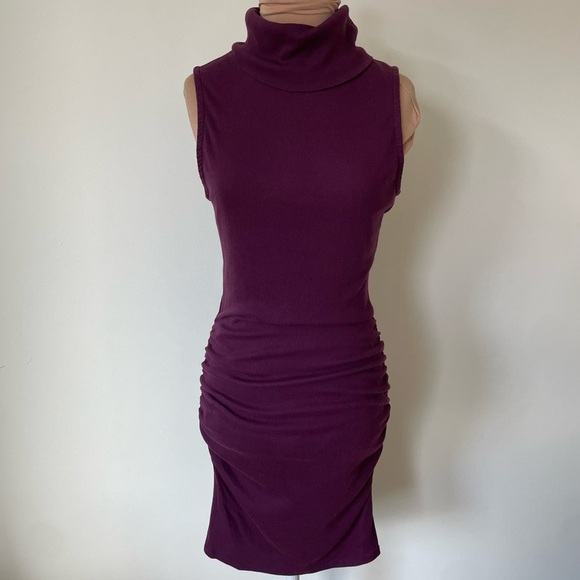 Michael Stars Macy Sleeveless Stretch Cotton Blend Turtleneck Body-Con Dress S - Picture 3 of 10